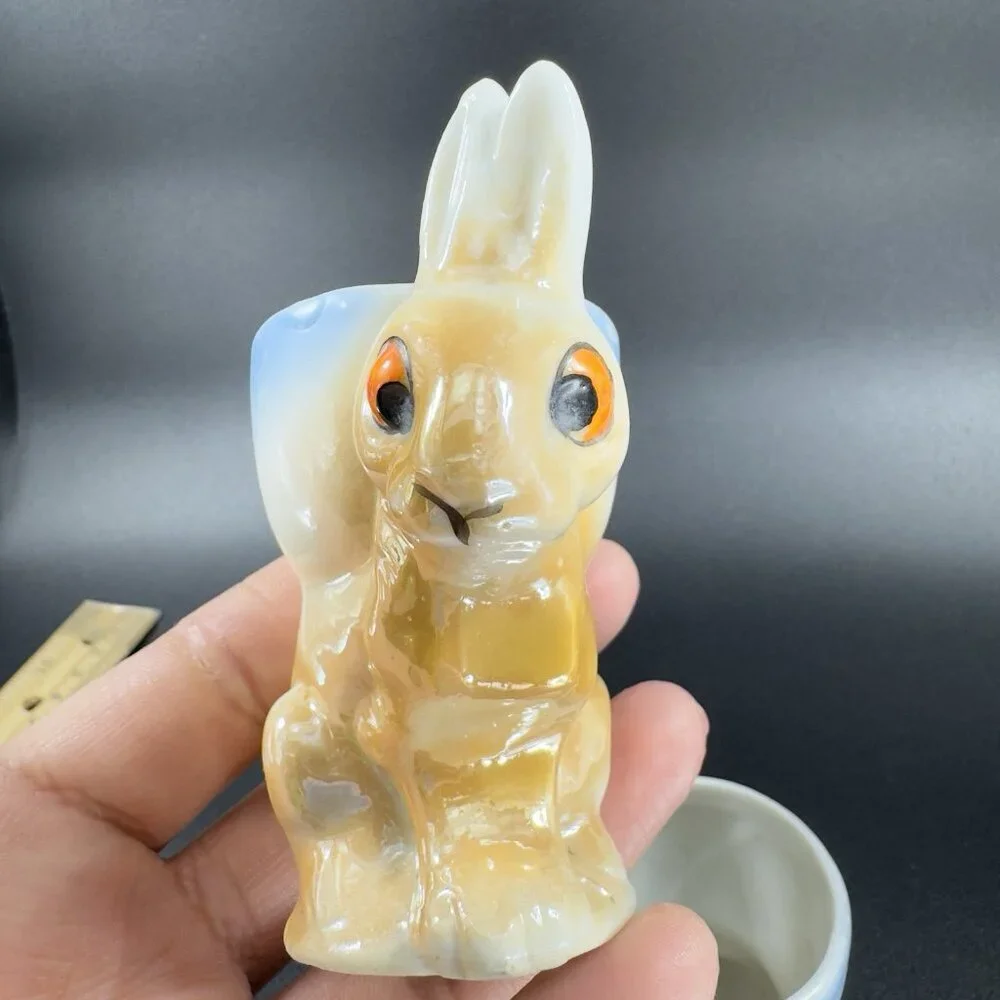 Japanese Ceramic‎ Lusterware Rabbit Bunny Egg Holder Set 2 Toothpick Holder VTG